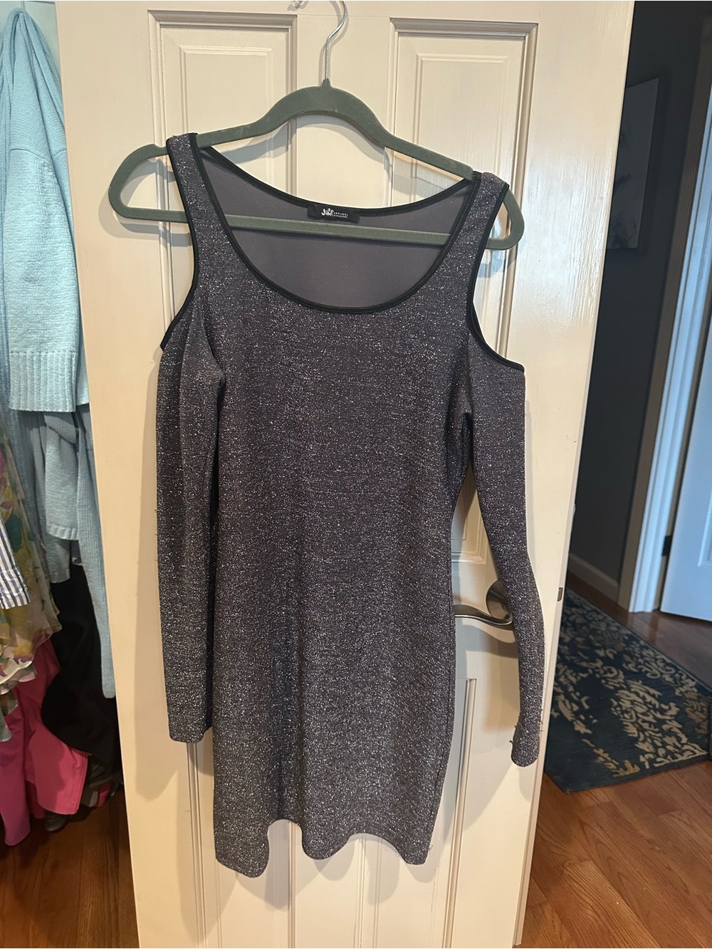 Metallic Cold-Shoulder Bodycon Dress - Charcoal
